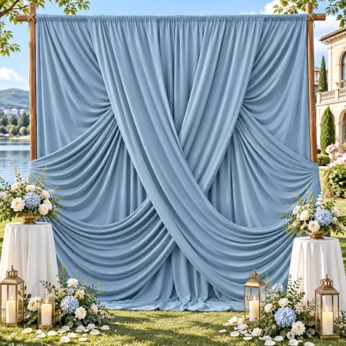 10ft x 10ft Dusty Blue Backdrop Drapes for Wedding Parties, 2 Panels Wrinkle-Free Polyester Fabric Background