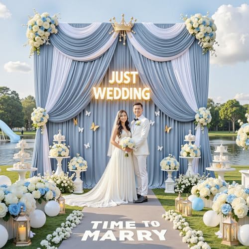 10ft x 10ft Dusty Blue Backdrop Drapes for Wedding Parties, 2 Panels Wrinkle-Free Polyester Fabric Background, alternate view