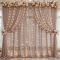 10ft x 10ft Dusty Khaki Chiffon Backdrop Curtain with Lights String for Parites Wedding Wrinkle Free Curtain