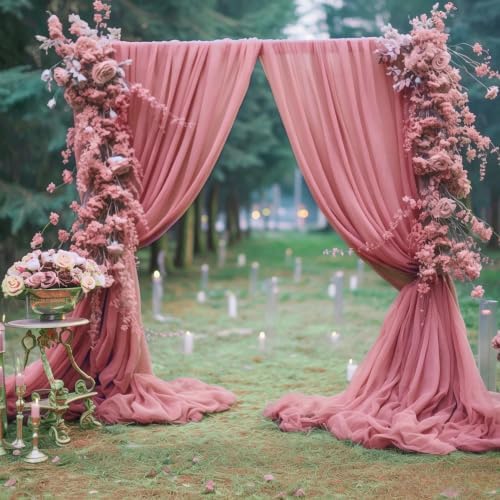 10ft x 10ft Dusty Rose Backdrop Curtains, Wrinkle-Free Sheer Chiffon Fabric Photo Backdrop Drapes for Wedding