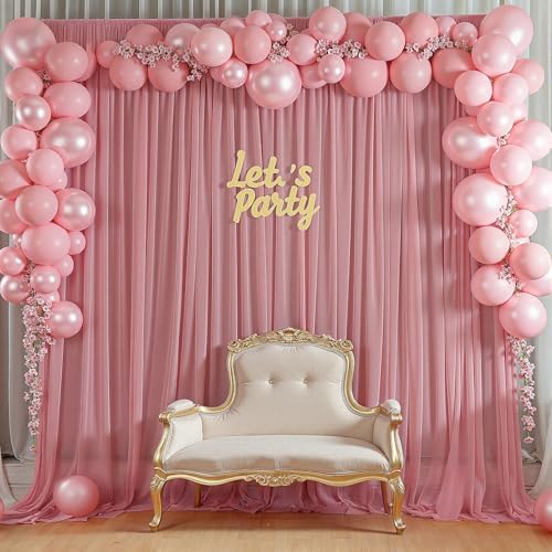 10ft x 10ft Dusty Rose Backdrop Curtains, Wrinkle-Free Sheer Chiffon Fabric Photo Backdrop Drapes for Wedding, alternate view