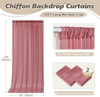 10ft x 10ft Dusty Rose Backdrop Curtains, Wrinkle-Free Sheer Chiffon Fabric Photo Backdrop Drapes for Wedding, alternate view