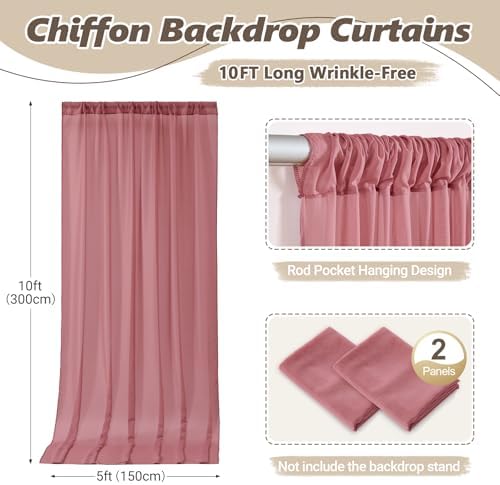 10ft x 10ft Dusty Rose Backdrop Curtains, Wrinkle-Free Sheer Chiffon Fabric Photo Backdrop Drapes for Wedding, alternate view