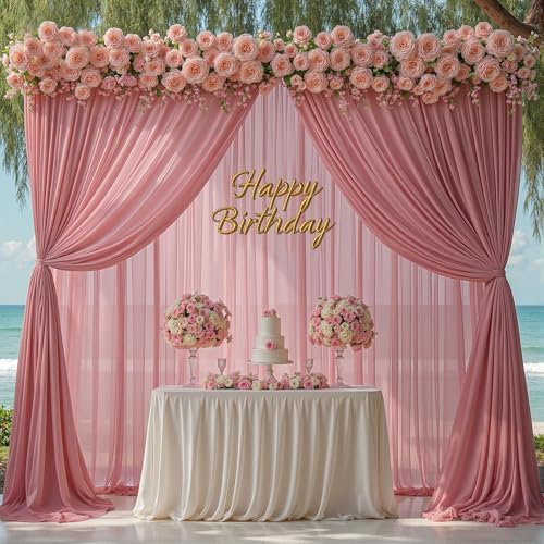 10ft x 10ft Dusty Rose Backdrop Curtains, Wrinkle-Free Sheer Chiffon Fabric Photo Backdrop Drapes for Wedding, alternate view