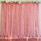 10ft x 10ft Dusty Rose Chiffon Backdrop Curtain with Lights String for Parties,2 Panels Sheer Tulle Curtain