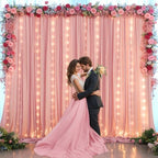 10ft x 10ft Dusty Rose Chiffon Backdrop Curtain with Lights String for Parties,2 Panels Sheer Tulle Curtain, alternate view 3