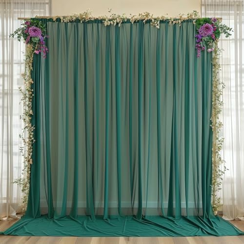 10ft x 10ft Emerald Green Backdrop Curtains, Wrinkle-Free Sheer Chiffon Fabric Photo Backdrop Drapes for Wedding