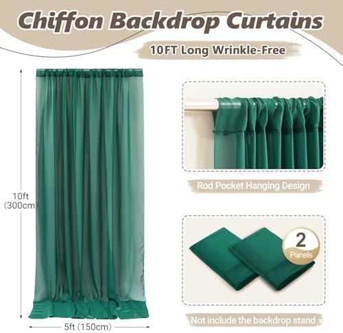 10ft x 10ft Emerald Green Backdrop Curtains, Wrinkle-Free Sheer Chiffon Fabric Photo Backdrop Drapes for Wedding, alternate