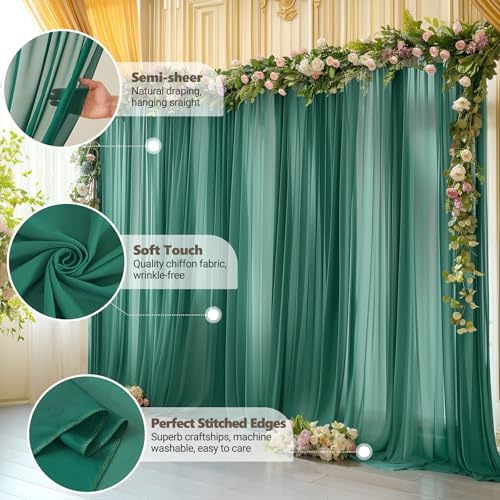 10ft x 10ft Emerald Green Backdrop Curtains, Wrinkle-Free Sheer Chiffon Fabric Photo Backdrop Drapes for Wedding, alternate