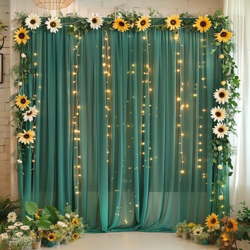 10ft x 10ft Emerald Green Backdrop Curtains, Wrinkle-Free Sheer Chiffon Fabric Photo Backdrop Drapes for Wedding, alternate