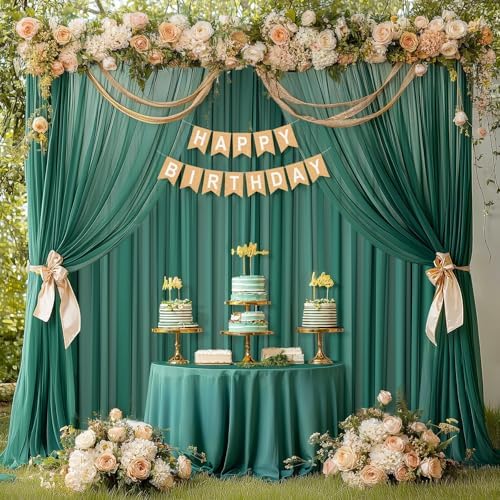 10ft x 10ft Emerald Green Backdrop Curtains, Wrinkle-Free Sheer Chiffon Fabric Photo Backdrop Drapes for Wedding, alternate