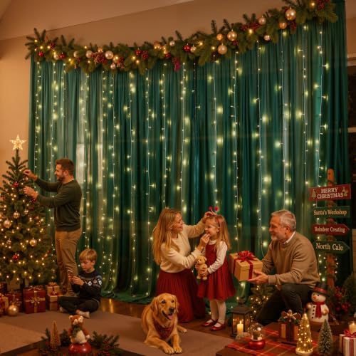 10ft x 10ft Emerald Green Chiffon Backdrop Curtain with Lights String for Parties,2 Panels Sheer Curtain Wedding, alternate