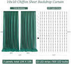 10ft x 10ft Emerald Green Chiffon Backdrop Curtain with Lights String for Parties,2 Panels Sheer Curtain Wedding, alternate