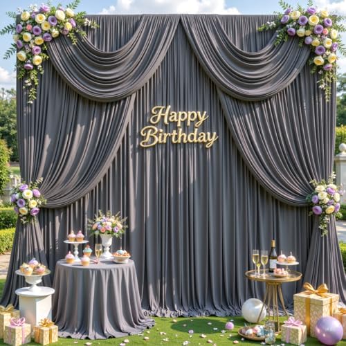 10ft x 10ft Gray Backdrop Curtains, Gray Drapes for Backdrop Draping Fabric Wedding Birthday Party Baby Bridal, alternate
