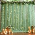 10ft x 10ft Green Backdrop Curtain with Lights String for Parties, Sheer Tulle Wedding Photo Backdrops Drapes