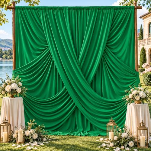 10ft x 10ft Green Backdrop Drapes for Wedding Parties, 2 Panels Wrinkle-Free Polyester Fabric Background