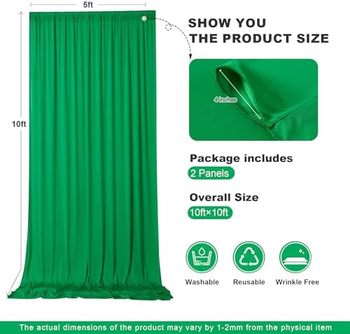 10ft x 10ft Green Backdrop Drapes for Wedding Parties, 2 Panels Wrinkle-Free Polyester Fabric Background, alternate view 4