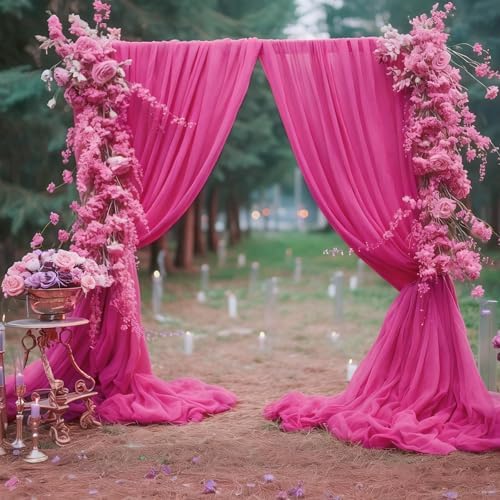 10ft x 10ft Hot Pink Backdrop Curtains, Wrinkle-Free Sheer Chiffon Fabric Photo Backdrop Drapes for Wedding Arch