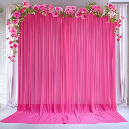 10ft x 10ft Hot Pink Backdrop Curtains, Wrinkle-Free Sheer Chiffon Fabric Photo Backdrop Drapes for Wedding Arch, alternate