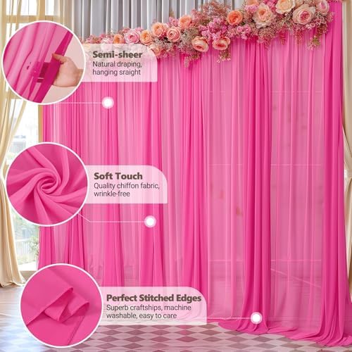 10ft x 10ft Hot Pink Backdrop Curtains, Wrinkle-Free Sheer Chiffon Fabric Photo Backdrop Drapes for Wedding Arch, alternate