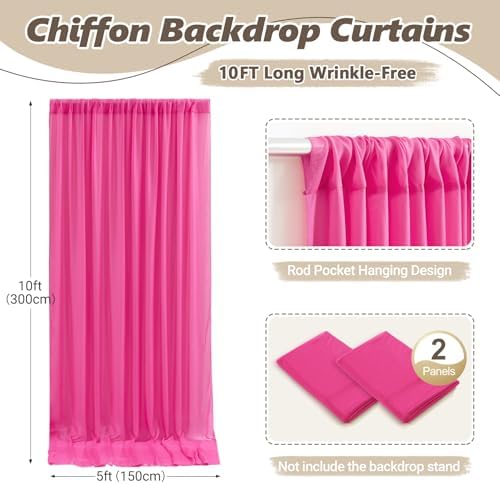 10ft x 10ft Hot Pink Backdrop Curtains, Wrinkle-Free Sheer Chiffon Fabric Photo Backdrop Drapes for Wedding Arch, alternate