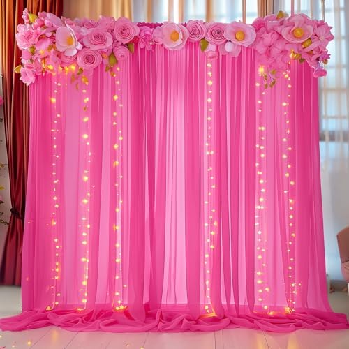10ft x 10ft Hot Pink Backdrop Curtains, Wrinkle-Free Sheer Chiffon Fabric Photo Backdrop Drapes for Wedding Arch, alternate