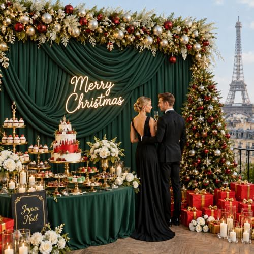 10ft x 10ft Hunter Green Backdrop Curtains for Party, 2 Panels 5ft x 10ft Wrinkle-Free Polyester Photo Backdrop, alternate