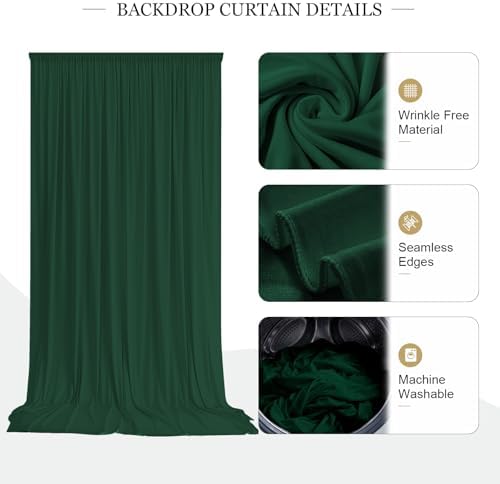 10ft x 10ft Hunter Green Backdrop Curtains for Party, 2 Panels 5ft x 10ft Wrinkle-Free Polyester Photo Backdrop, alternate