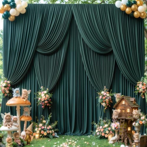 10ft x 10ft Hunter Green Backdrop Curtains, Green Drapes for Backdrop Draping Fabric Wedding Birthday Party Baby