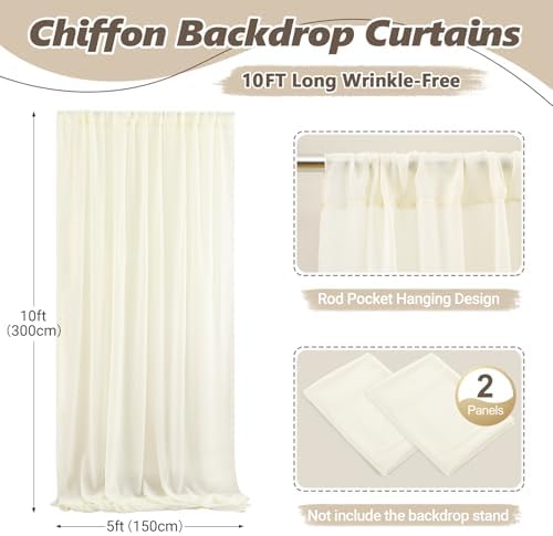 10ft x 10ft Ivory Backdrop Curtain Drapes, Wrinkle-Free Sheer Chiffon Fabric Photo Background Panels for Wedding, alternate
