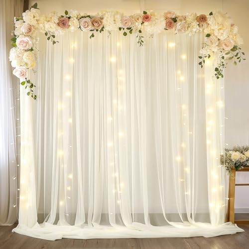 10ft x 10ft Ivory Backdrop Curtain Drapes, Wrinkle-Free Sheer Chiffon Fabric Photo Background Panels for Wedding, alternate