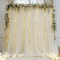 10ft x 10ft Ivory Backdrop Curtain with Lights String for Parties, Sheer Tulle Wedding Photo Backdrops Drapes