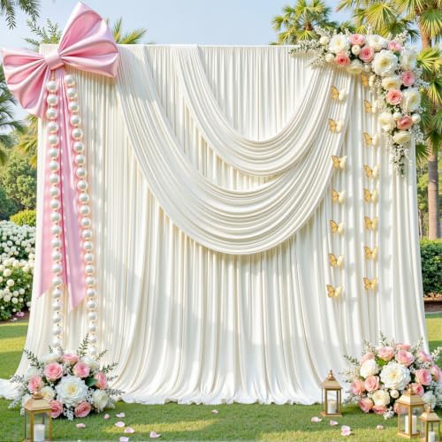 10ft x 10ft Ivory Backdrop Curtains, Ivory Cream Drapes for Backdrop Fabric in 10 ft X 10 ft(2 Panels 5ft X, alternate view 6