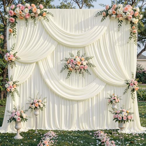 10ft x 10ft Ivory Backdrop Curtains, Ivory Cream Drapes for Backdrop Wedding Birthday Party Baby Bridal Shower