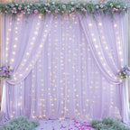 10ft x 10ft Lavender Chiffon Backdrop Curtain with Lights String for Parites Wedding Wrinkle Free Curtain Photo