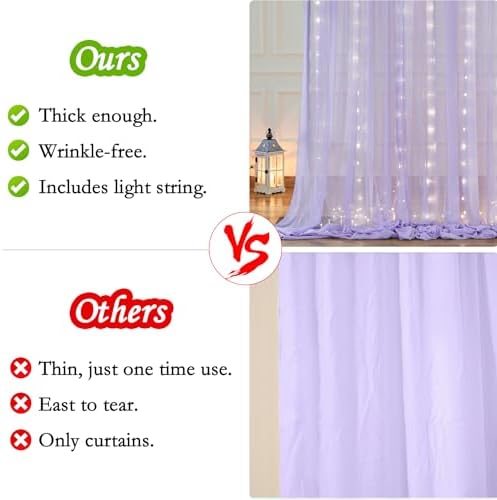 10ft x 10ft Lavender Chiffon Backdrop Curtain with Lights String for Parites Wedding Wrinkle Free Curtain Photo, alternate