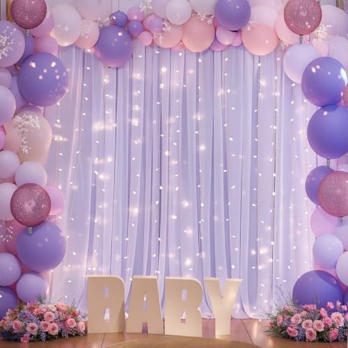 10ft x 10ft Lavender Chiffon Backdrop Curtain with Lights String for Parites Wedding Wrinkle Free Curtain Photo, alternate