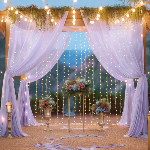 10ft x 10ft Lavender Chiffon Backdrop Curtain with Lights String for Parites Wedding Wrinkle Free Curtain Photo, alternate