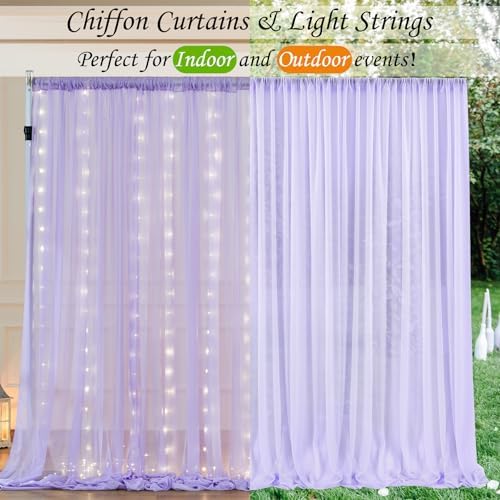 10ft x 10ft Lavender Chiffon Backdrop Curtain with Lights String for Parites Wedding Wrinkle Free Curtain Photo, alternate