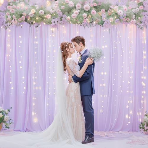 10ft x 10ft Lavender Chiffon Backdrop Curtain with Lights String for Parites Wedding Wrinkle Free Curtain Photo, alternate