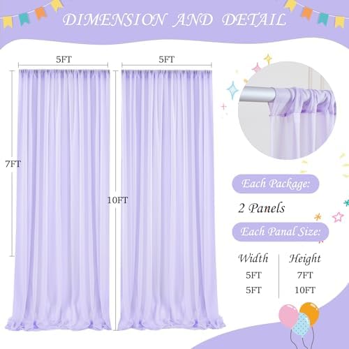 10ft x 10ft Lavender Chiffon Backdrop Curtain with Lights String for Parites Wedding Wrinkle Free Curtain Photo, alternate