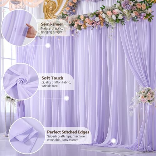 10ft x 10ft Lilac Backdrop Curtains, Wrinkle-Free Sheer Chiffon Fabric Photo Backdrop Drapes for Wedding Arch, alternate view