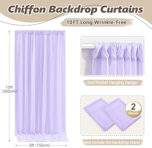 10ft x 10ft Lilac Backdrop Curtains, Wrinkle-Free Sheer Chiffon Fabric Photo Backdrop Drapes for Wedding Arch, alternate view