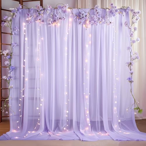 10ft x 10ft Lilac Backdrop Curtains, Wrinkle-Free Sheer Chiffon Fabric Photo Backdrop Drapes for Wedding Arch, alternate view