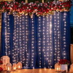 10ft x 10ft Navy Blue Backdrop Curtain with Lights String for Parties, Sheer Tulle Wedding Photo Backdrops
