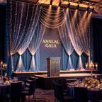 10ft x 10ft Navy Blue Backdrop Curtain with Lights String for Parties, Sheer Tulle Wedding Photo Backdrops, alternate view 7
