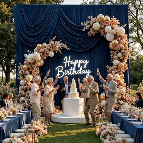 10ft x 10ft Navy Blue Backdrop Curtains for Parties, Wrinkle-Free Fabric Photo Backdrop Drapes for Graduation, alternate view