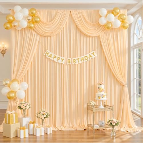10ft x 10ft New Champagne Backdrop Curtains, Light Champagne Drapes for Backdrop Draping Fabric, alternate view 4