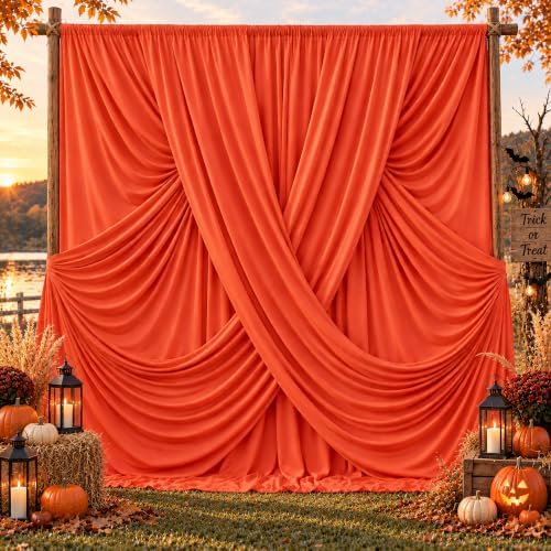 10ft x 10ft Orange Backdrop Drapes for Wedding Parties, 2 Panels Wrinkle-Free Polyester Fabric Background
