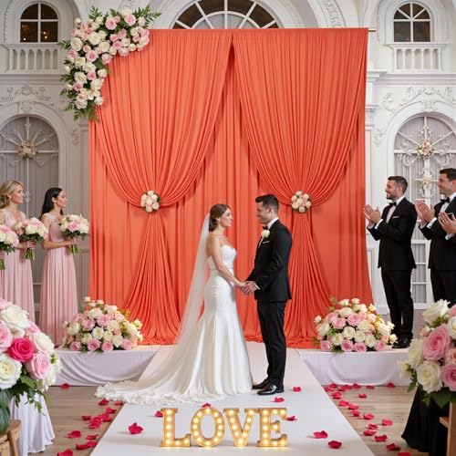 10ft x 10ft Orange Backdrop Drapes for Wedding Parties, 2 Panels Wrinkle-Free Polyester Fabric Background, alternate view 7